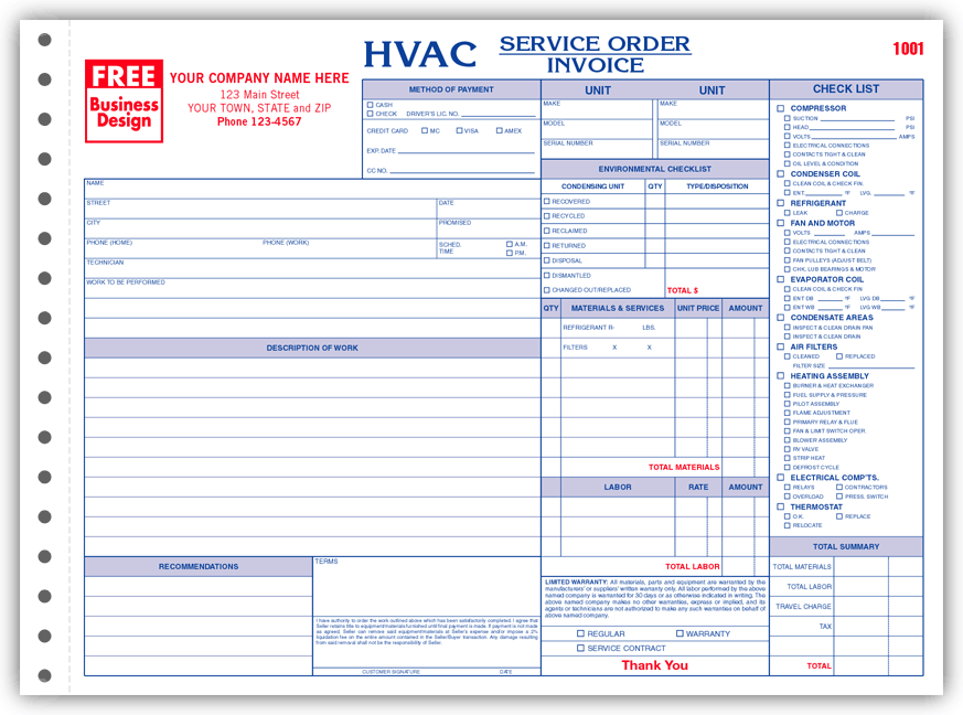 65343 HVAC Service Order Invoice